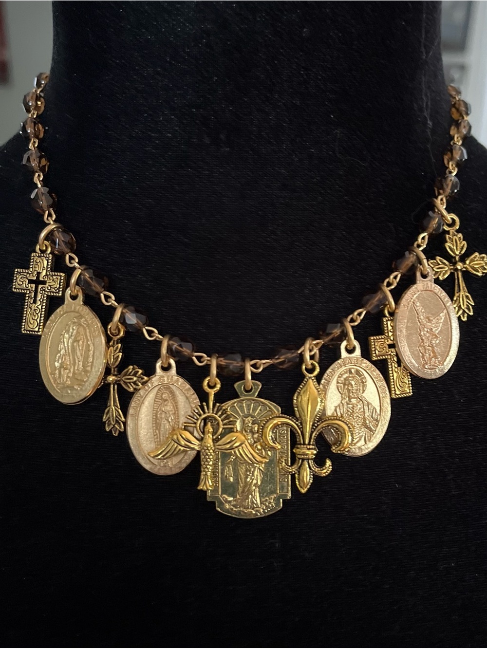 Miraculous Mary & Saints, Necklace Smoked Quartz Rosary Chain